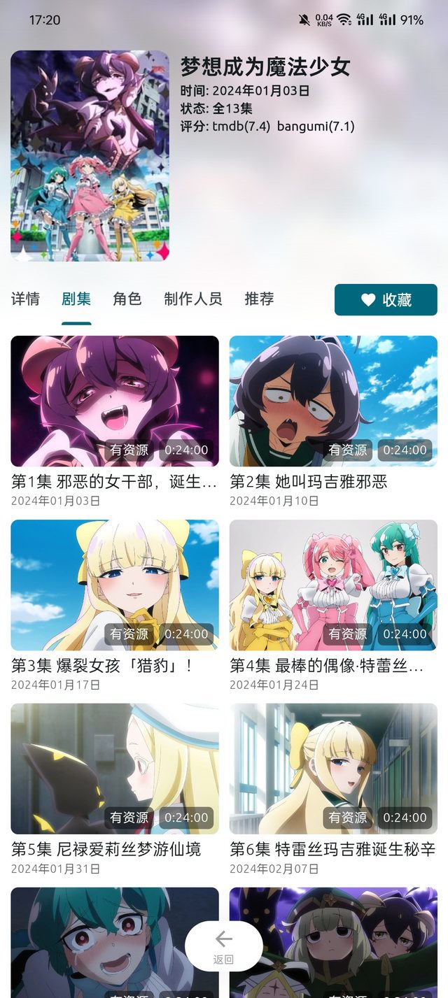 AniCh 剧集选集界面，显示分集标题与观众评论